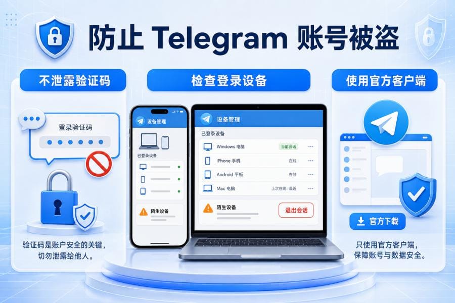 Telegram 两步验证与登录保护示意