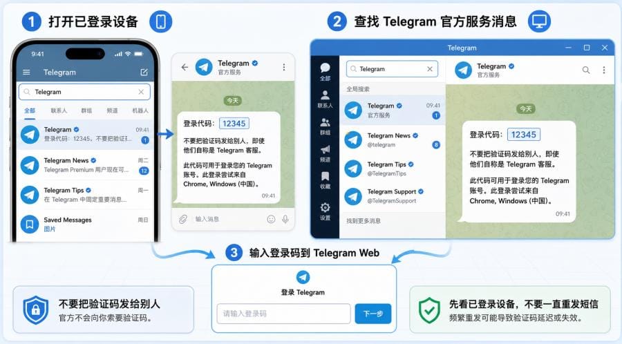 Telegram Web 登录收不到验证码怎么办？短信、App 验证码与二维码登录教程 配图 1